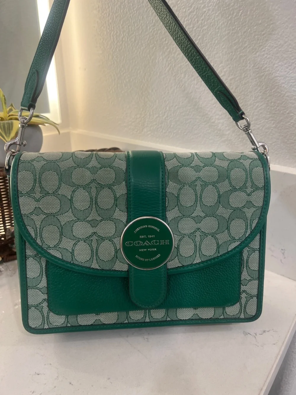 Coach Green Signature Jacquard Crossbody Shoulder Bag - Picture 1 of 15